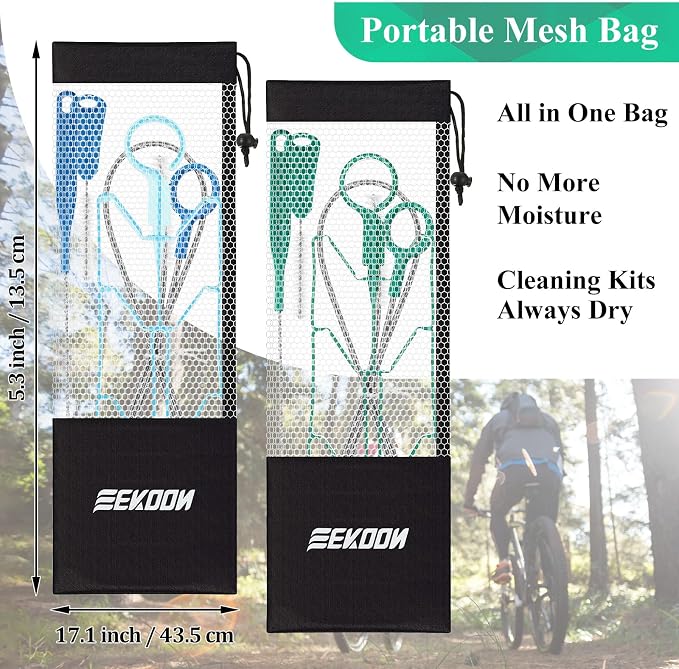 Feekoon Reservoirs Backpack Accessories Hydration Bladder Cleaning Kit with Flexible Long Brush for Hose, Small Bite Valve and Big Brush, Drying Collapsible Bladder Frame, Carrying Pouch