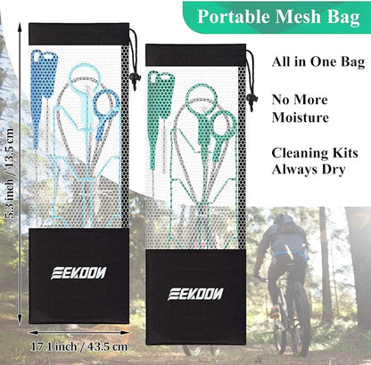 Feekoon Reservoirs Backpack Accessories Hydration Bladder Cleaning Kit with Flexible Long Brush for Hose, Small Bite Valve and Big Brush, Drying Collapsible Bladder Frame, Carrying Pouch