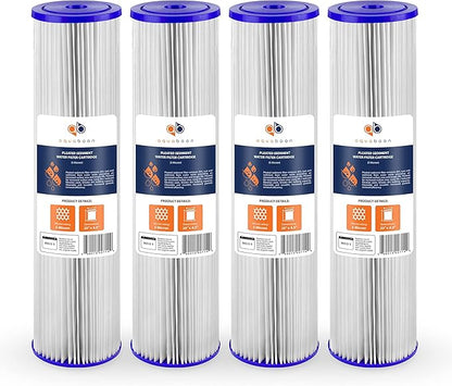 Aquaboon 5 Micron 20 x 4.5 Whole House Pleated Water Sediment Filter Replacement Water Filter Cartridge Compatible with ECP5-20BB, SPC-45-2005, 4-Pack