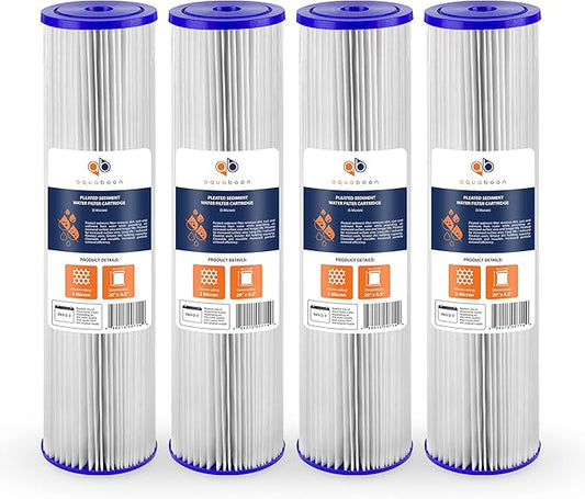 Aquaboon 5 Micron 20 x 4.5 Whole House Pleated Water Sediment Filter Replacement Water Filter Cartridge Compatible with ECP5-20BB, SPC-45-2005, 4-Pack