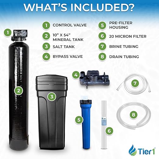 Tier1 Whole House Water Softener System 48000 Grain Capacity | High Efficiency Design with Ceramic Control Valve | Preloaded 1.5 Cubic Foot Resin Mineral Tank | Home Filtration System for 4 to 5 Baths