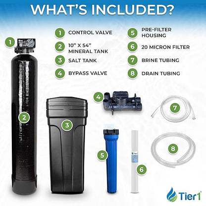 Tier1 Whole House Water Softener System 48000 Grain Capacity | High Efficiency Design with Ceramic Control Valve | Preloaded 1.5 Cubic Foot Resin Mineral Tank | Home Filtration System for 4 to 5 Baths