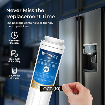 Waterdrop Plus UKF8001 NSF 401,53 Certified Refrigerator Water Filter, 𝐑𝐞𝐝𝐮𝐜𝐞 𝐏𝐅𝐀𝐒, Replacement for Whirlpool® Everydrop® Filter 4, EDR4RXD1, Maytag® UKF8001AXX, 2 Filters (Package May Vary)