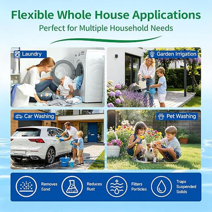 Whole House 10"x4.5" Blue PP Sediment Pre-Filter Housing with Drain Valve | Filters sediment, rust & dirt; pre-filter for city & well water with drain valve, comes with 1 pack PP filter and 2 valves