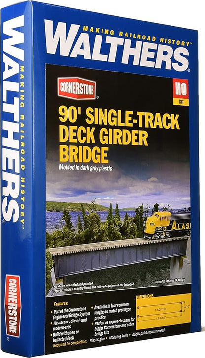 Walthers Cornerstone 90' Single-Track Railroad Deck Girder Bridge 933-4508 HO Scale Model Railroad - Structure Kit
