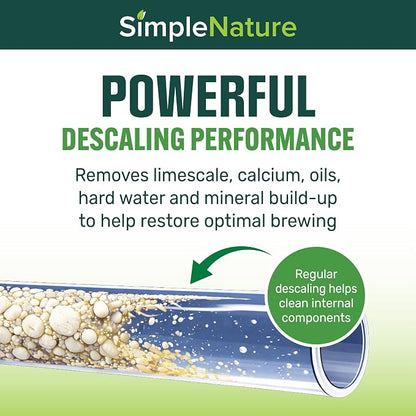 SimpleNature Coffee Descaler (8 fl oz, 2 pack) - Plant-Based Formula Removes Limescale & Buildup from Espresso, Drip, Pod & Single-Serve Machines | Improves Performance & Brew Quality