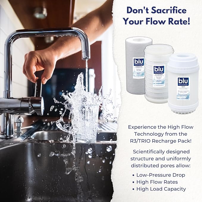 GoBluTech Trio RV Water Filter Recharge Pack for R3 & AR3-2.5” x 5” for RV Water Filter System, 0.2 Micron High Flow, Granular Activated Carbon “Tasty”, and Sediment “Longevity” - US Veteran Owned
