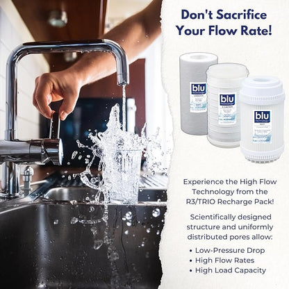 GoBluTech Trio RV Water Filter Recharge Pack for R3 & AR3-2.5” x 5” for RV Water Filter System, 0.2 Micron High Flow, Granular Activated Carbon “Tasty”, and Sediment “Longevity” - US Veteran Owned
