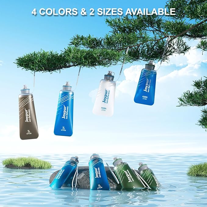 Water Filter Survival - Collapsible Water Bottle with Filter 0.01 Micron Squeeze Filtered Water Bottle 22oz for Hiking Backpacking Camping BPA-Free(Green 650ml)