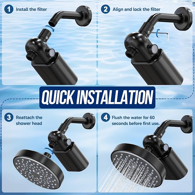Veken Shower Filter to Reduce Chlorine, KDF Shower Head Filters with Activated Carbon and Calcium Sulfite for Filtered Shower Water, Filtro Para Ducha De Baño, One-Press Replacement, Matte Black