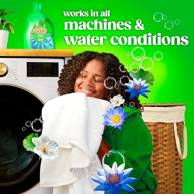 Gain Liquid Laundry Detergent, Now with Odor Defense, Waterfall Delight Scent, 132 fl oz, 100 Loads (Packaging May Vary)
