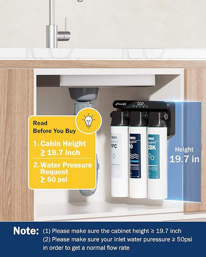 Frizzlife M800 Non-Electric Tankless Reverse Osmosis Water Filter, up to 900GPD Under Sink RO Water Filtration System, Huge Filter with Auto Flush, NSF/ANSI 58&372, 4:1 Pure to Drain