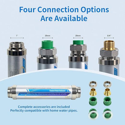Salt-Free Whole House Water Descaler System, ¾-Inch & 1.2-Inch NPT Interfaces, 87% Descaling Rate, Prevents Limescale in Water Heaters/Pipes/Dishwashers, 10-Year Durability & Maintenance-Free