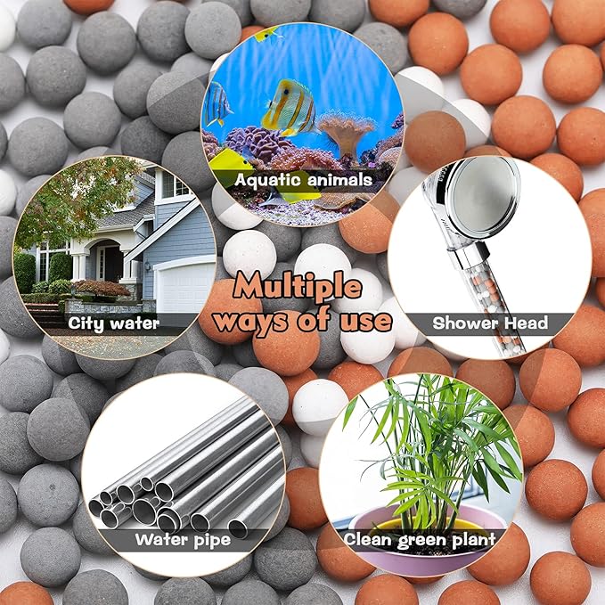 Patelai Replacement Anion Mineral Shower Head Bead Refills Purifying Water Mineral Bead Filtration Stone Ball for Filtered Shower Head, Diameter 7-8 mm(390.0 Grams,Orange, Gray, White)