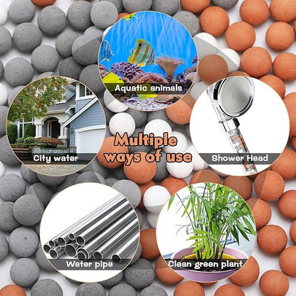 Patelai Replacement Anion Mineral Shower Head Bead Refills Purifying Water Mineral Bead Filtration Stone Ball for Filtered Shower Head, Diameter 7-8 mm(330.0 Grams,Orange, Gray, White)