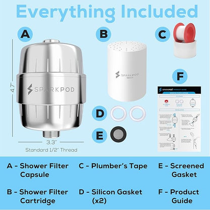 SparkPod 23 Stage Shower Head Filter for Hard Water - High Output Universal Shower Filters to Remove Toxic Chemicals, Chlorine & Heavy Metals (Luxury Polished Chrome)
