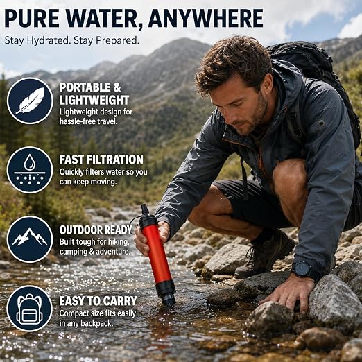Water Filter Straw, Emergency Water Purefier, 1500 Liters/396 Gallon Capacity, Portable Filtration System for Camping, Hiking, Travel, Biking (1PCS)