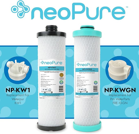 Neo-Pure KW1 Replacement Filter Cartridge – Compatible with Select Under-Sink Filtration Systems, Carbon Block Water Filter for RCS/FR1 Housings in Forest River Campers, Boats, and RVs
