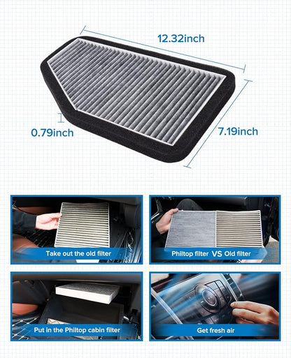 PHILTOP HEPA Cabin Air Filter w/Activated Carbon, Compatible with CF10548 Ford Escape 2007-2012, Mercury Mariner 2007-2011, Mazda Tribute 2008-2011, Carbon Filter Up Dust Pollen Odor