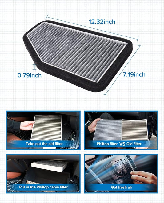 PHILTOP HEPA Cabin Air Filter w/Activated Carbon, Compatible with CF10548 Ford Escape 2007-2012, Mercury Mariner 2007-2011, Mazda Tribute 2008-2011, Carbon Filter Up Dust Pollen Odor