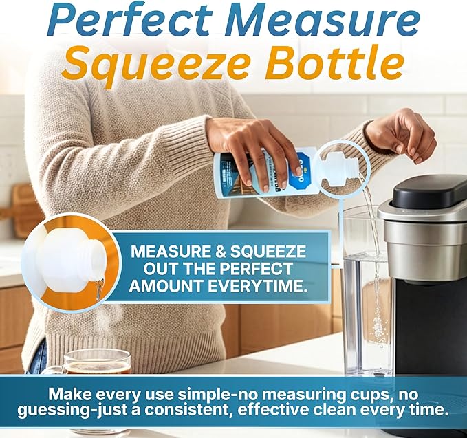 Grand Cafe Universal Descaling Solution - Coffee Maker Descaler and Cleaner for Keurig, Nespresso, DeLonghi & Single-Serve Espresso Machines - Perfect Measure Bottle (20 oz, 5 uses per bottle)