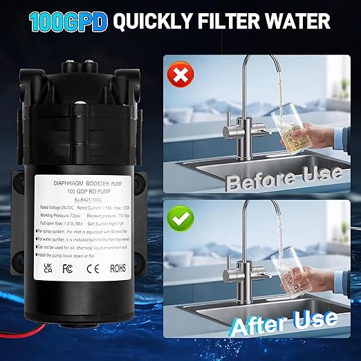6800 Booster Pump Kit, Suitable for Household Reverse Osmosis Water Filtration System Standards or Manifolds up to 100 GPD,Bring a High-Voltage Switch