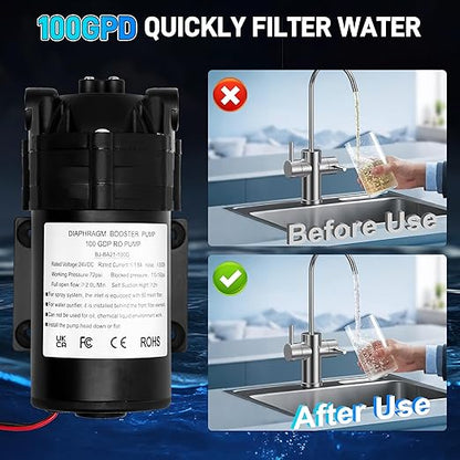 6800 Booster Pump Kit, Suitable for Household Reverse Osmosis Water Filtration System Standards or Manifolds up to 100 GPD,Bring a High-Voltage Switch
