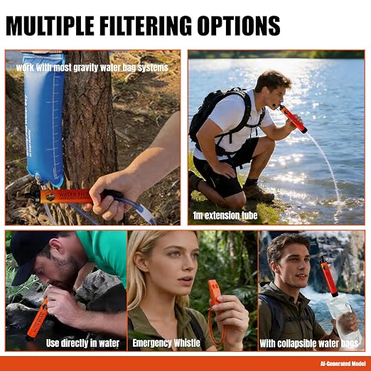 3-Pack Personal Water Filter Straw with Emergency Whistle | Portable Outdoor Survival Gear for Camping, Hiking, Backpacking, Hunting, Fishing, Travel & Home Car Emergency Evac Kits
