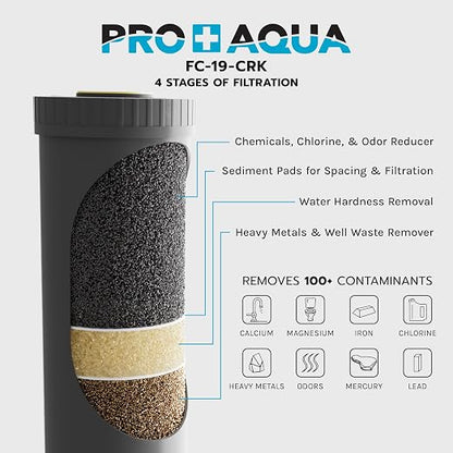 PRO+Aqua Elite GEN2 Whole House Replacement Filter Set, Heavy Metals Well Water - Sediment, KDF/Blend, Carbon Infused Cartridges FC-PK19-100E