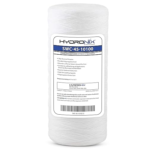 Hydronix SWC-45-10100 Universal Whole House Sediment String Wound Water Filter Cartridge 4.5" x 10" - 100 Micron