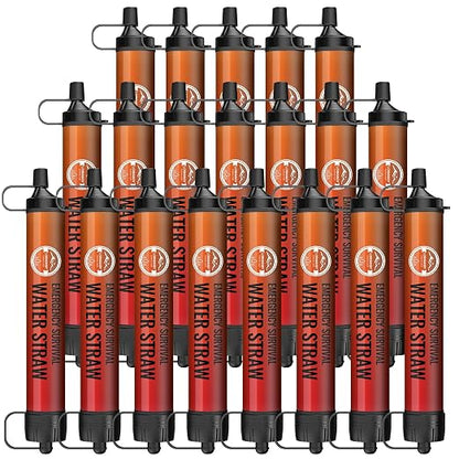 Water Filter Straw 20 Pack – Outdoor Camping & Hiking Survival Gear Kit for Family Use, Ultra-Light Personal Filter Straws for Backpacking,Camping, Bug-Out Bags and Emergency Preparedness