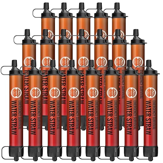 Water Filter Straw 20 Pack – Outdoor Camping & Hiking Survival Gear Kit for Family Use, Ultra-Light Personal Filter Straws for Backpacking,Camping, Bug-Out Bags and Emergency Preparedness