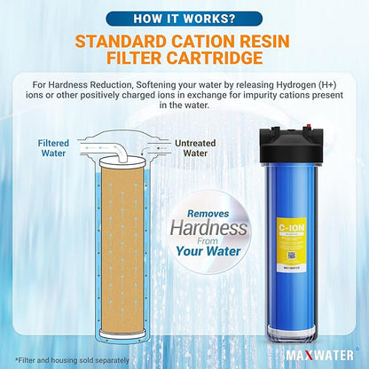 (1 Pack) Calcium, Magnesium TDS Hardness Reduction Water Softening 20" x 4.5" Cation Resin Filter Compatible with 20" BB Whole House Water Filter Systems