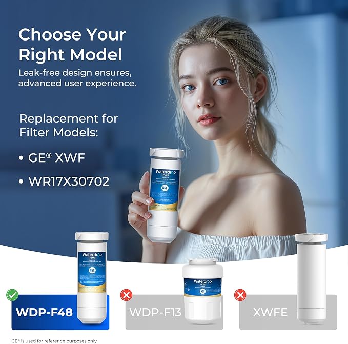 Waterdrop Plus XWF Water Filter Replacement for GE® XWF, No chip | Replacement for GE® WR17X30702 Refrigerator Water Filter, NSF/ANSI 401 & 53 & 42 & 372 Certified, Reduces RFAS
