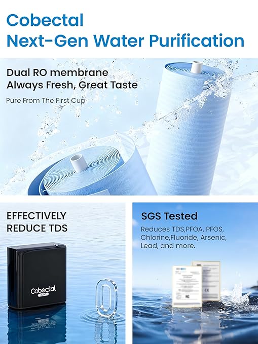 Cobectal Under Sink Reverse Osmosis System,TDS PFOS&PFOA Reduce, 800GPD Under Counter Ro System,3:1 Pure to Drain,11 Stage Tankless Reverse Osmosis Water Filter,Smart LED Faucet