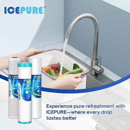ICEPURE 3-Stage 4.5"x 20" Whole House Water Filter Replacement Kit, 5 Micron Sediment, Iron & Manganese Reduce, Carbon Block Cartridge Replacement for Any 20 Inch Water Filter