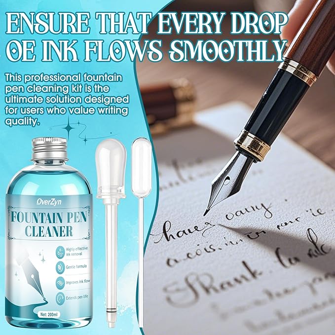 6.67 oz Fountain Pen Cleaneing Kit, Fountain Pen Cleaner, Fountain Pen Flush, Won't Damage the Nib, is Suitable for Cleaning Fountain Pen Nibs, and Extends the Life of the Pen