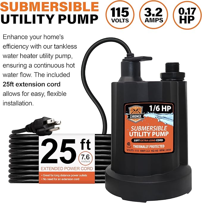 Tankless Water Heater Flush Kit with Certified Liquid Descaling Solution and 1/6HP Heavy Duty Pump with 25 Ft Extra Long Power Cord