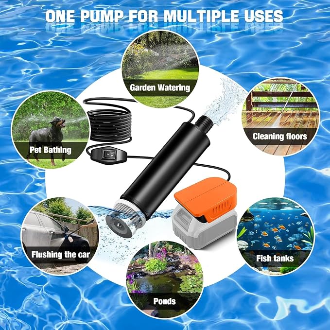 Compatible Transfer Pump for Dewalt 20V Battery, 500GPH Portable Water Pump with Sediment Filters, for Pool/Garden/Pond/Deep Well Draining (Tool Only, No Battery)