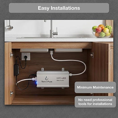 VP2 Mini UV-C LED Ultraviolet Water Filter Purifier, Reduce up to 99.99% of Contaminants at Flow Rate 0.52GPM, Smart On/Off Switch, 12V DC for RV Boats Off-Grid Livings, Mercury Free
