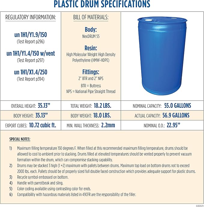 Augason Farms Water Treatment and Storage Kit, 55-Gallon Water Barrel, BPA Free, Liquid Water Treatment Drops, Siphon and Hand Pump