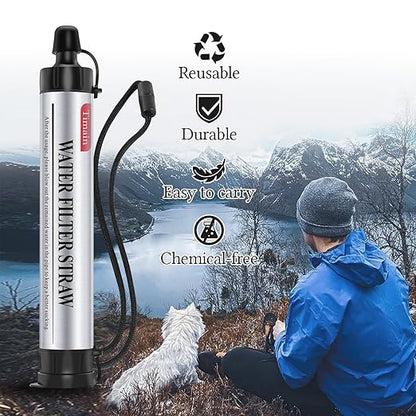 Timain 2 Pack 4-Stage Filtration, High Flow Rate Water Filter Straw, Water Purifier Survival for Emergency Kits, Travel, Camping, Hiking, Fishing, Hunting