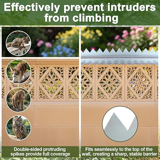 6-Pack 16 in Anti Climb Spikes Heavy Duty Galvanized Steel Fence Wall Spikes Outdoor Cat and Bird Deterrent Prongs Intruder Deterrent Security Supplies for Outdoor Walls Garden Fences Gates