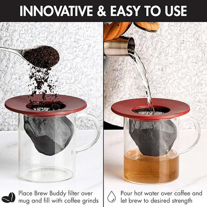 Primula Brew Buddy Portable Pour Over, Reusable Fine Mesh Filter, Dishwasher Safe, Single Serve Coffee or Tea at Any Strength, Ideal for Travel or Camping, Red, 2-Pack