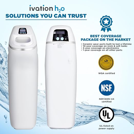 Ivation H2O 40,000 Grain, Water Softener System, Water Softner, with Patented Ceramic Discs, Automatic Whole House Soft Water Regeneration Reduces Magnesium & Hard Minerals & Improves Water Quality