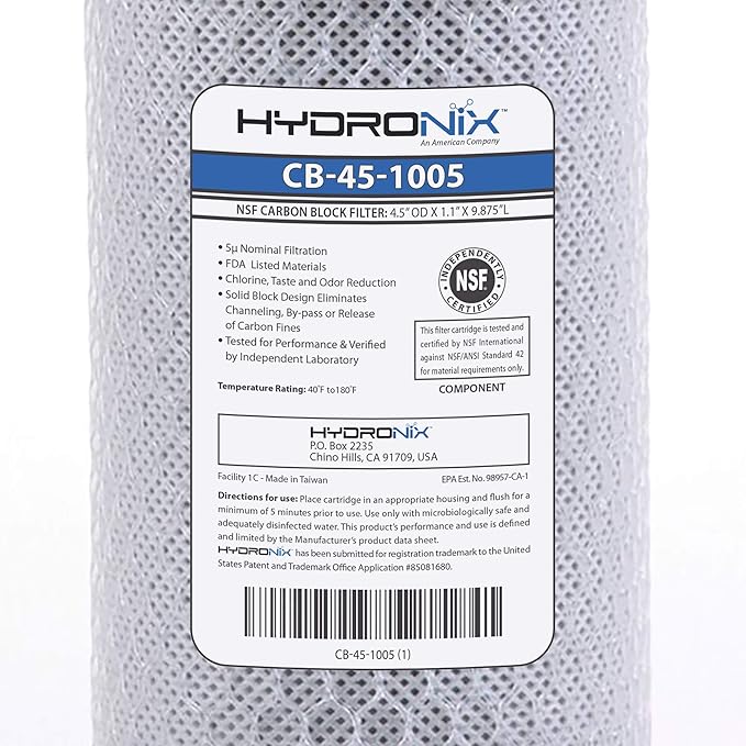 Hydronix HX-CB-45-1005/3 Whole House Commercial Nsf Coconut Activated Carbon Block Water Filter, 4.5" x 10", 5 Micron, 3 Pack, White