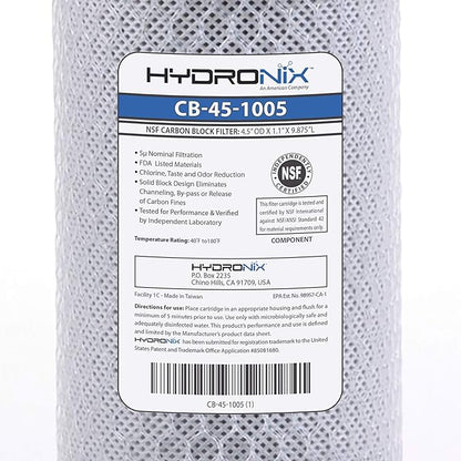 Hydronix HX-CB-45-1005/3 Whole House Commercial Nsf Coconut Activated Carbon Block Water Filter, 4.5" x 10", 5 Micron, 3 Pack, White