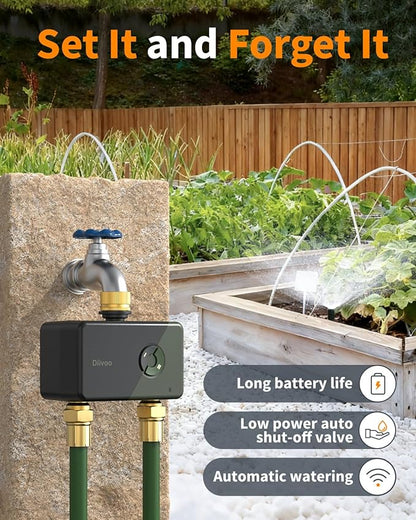 Diivoo 2 Zone WiFi Brass Sprinkler Timer, Smart Hose Water Timer with Remote APP Control, Compatible with Alexa & Google Home, 12 Irrigation Schedules, Rain Delay & Manual Mode for Garden, Lawn, Yard
