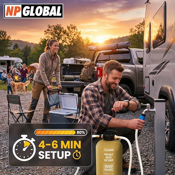 RV Water Softener Portable - 16,000 Grain, 3/4" GHT Fittings, Convenient Water Softener for RVs, Trailers, Boats, Mobile Car Washing, Pressure Washing