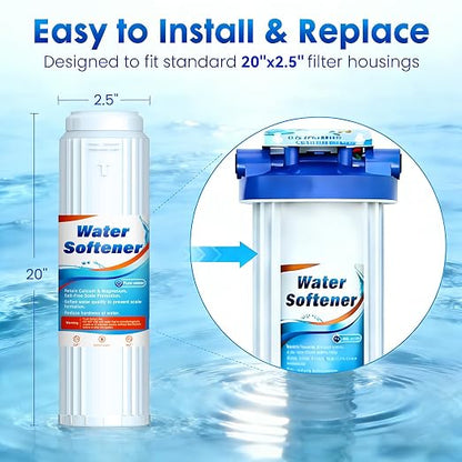 Whole House Water Softener System + Extra 1 Pack Replacement Cartridge, 3/4'' FNPT Highly Reduces Hardness, Limescale, Chlorine & Odor, Delivers Pure & Healthy Water| Protect Appliances